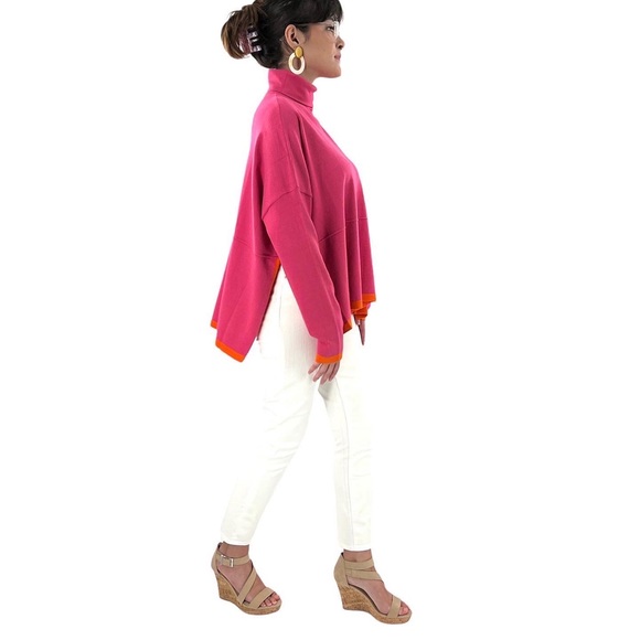 Thml Color Blocked Pink /Orange Turtleneck Sweater - Picture 3 of 5